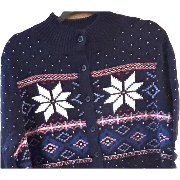 Lands End Women’s Zip Up Cardigan Sz 2X NWT Fair Isle Snowflake Cozycore Ski - Picture 2 of 6